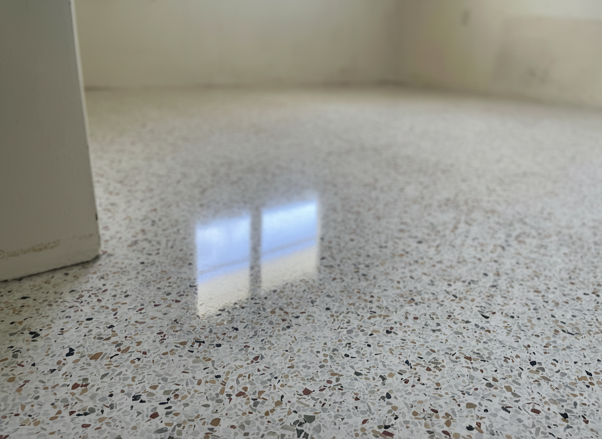 Use the uploaded flooring photo (t1.jpg) and create a refined version where the walls and background are noticeably blurred, while the floor remains sharp, detailed, and is clearly the main focal point. Keep colors natural and true to the original image.